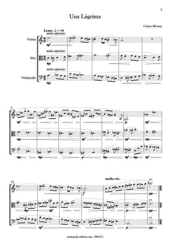Una Lágrima - Trio à Cordes - MOUREY C. - Partition