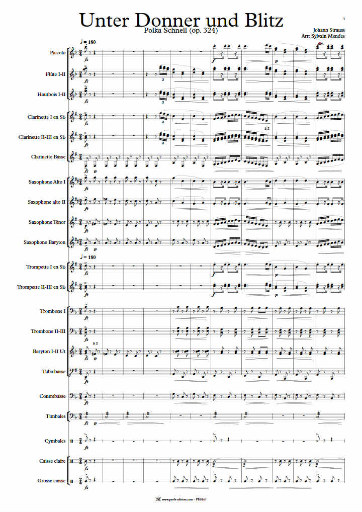 Unter Donner Und Blitz - Orchestre Harmonie - STRAUSS J. - Partition