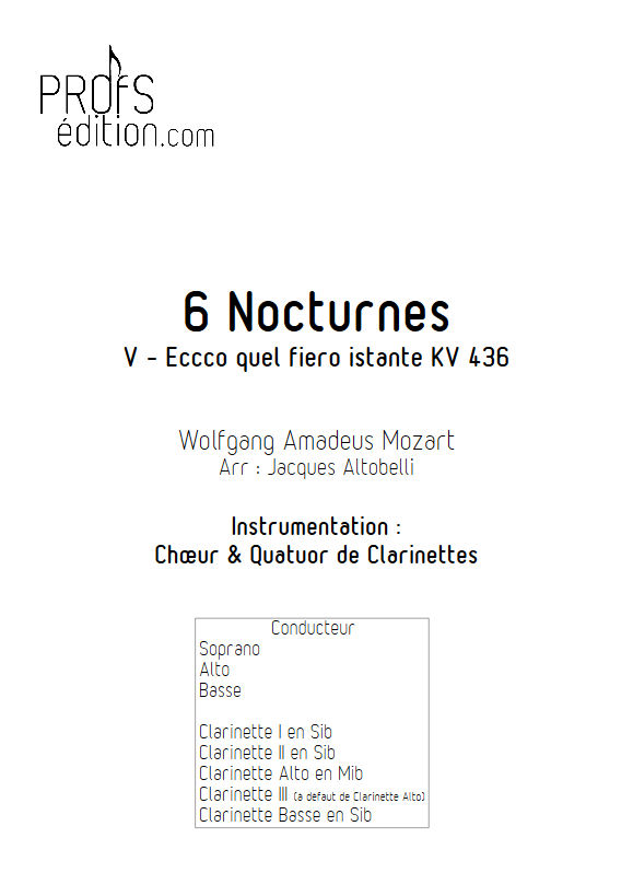 Ecco quel fiero istante KV 436 - Chœur & Quatuor Clarinettes - MOZART W. A. - page de garde