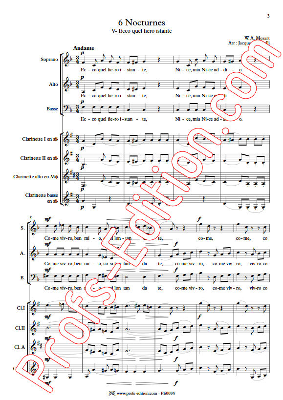 Ecco quel fiero istante KV 436 - Chœur & Quatuor Clarinettes - MOZART W. A. - app.scorescoreTitle