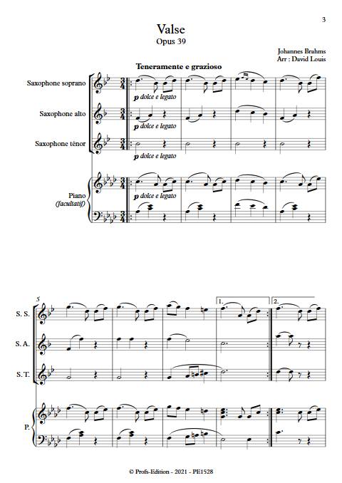 Valse n°15 Opus 39 - Trio Saxophones - BRAHMS J. - Partition