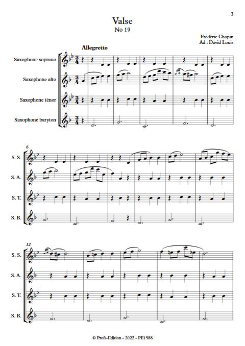 Valse No 19 - Quatuor de Saxophones - CHOPIN F. - Partition
