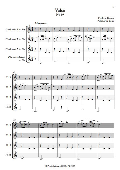 Valse No 19 - Quatuor de Clarinettes - CHOPIN F. - Partition