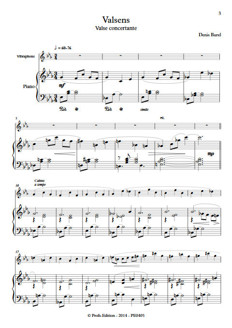 Valsens - Duo Vibraphone et Piano - BUREL D. - Partition