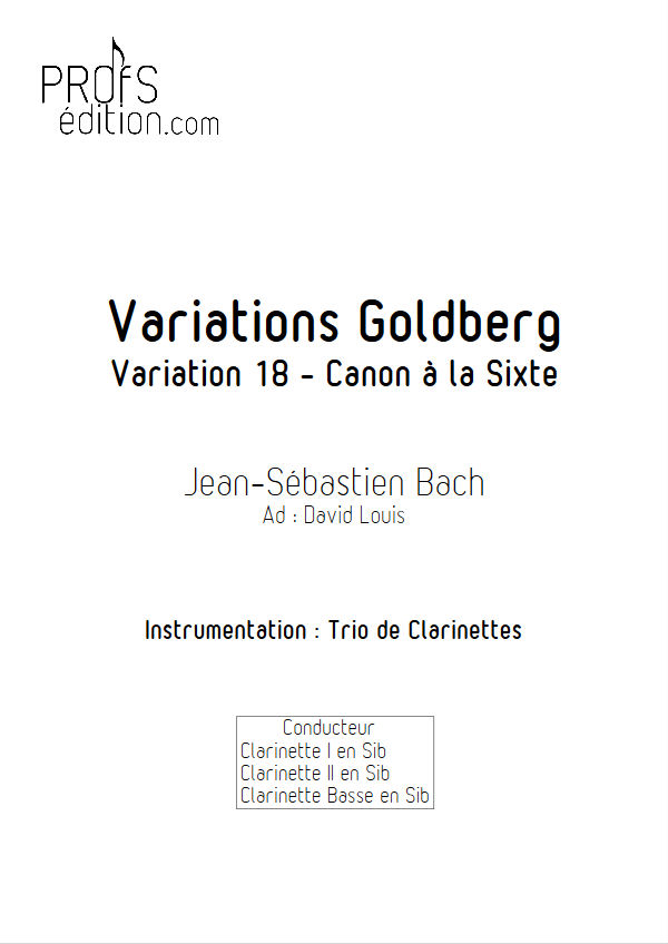 Variations Goldberg - Trio Clarinettes - BACH J. S. - page de garde