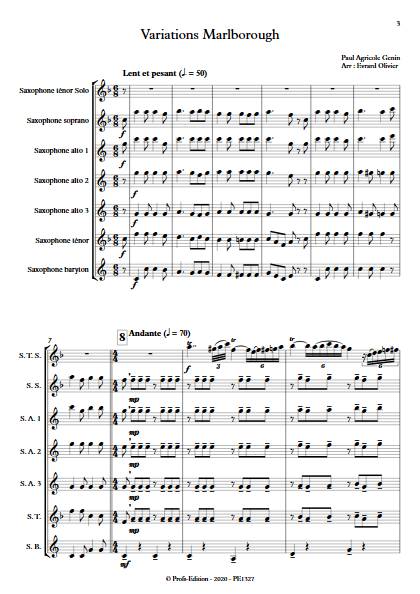Variations Marlborough - Ensemble de Saxophones - GENIN P. A. - Partition