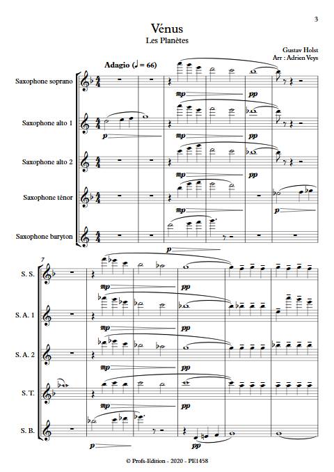 Vénus - Ensemble de Saxophones - HOLST G. - Partition