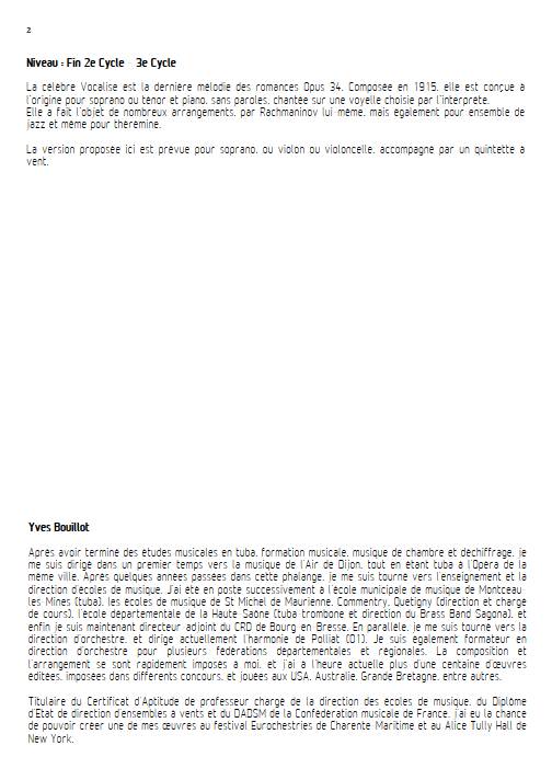 Vocalise - Soliste et Quintette à vents - RACHMANINOV S. - Fiche Pédagogique