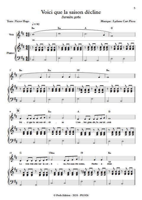 Voici que la saison décline - Piano Voix - CURT PITOU L. - Partition