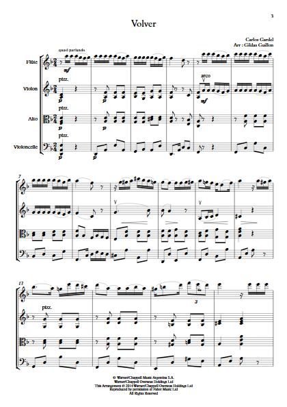 Volver - Flûte et Trio à Cordes - GARDEL C. - Partition