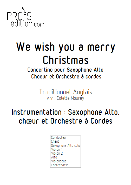 We Wish You a Merry Christmas – Saxophone Chant Orchestre à Cordes - MOUREY C. - page de garde