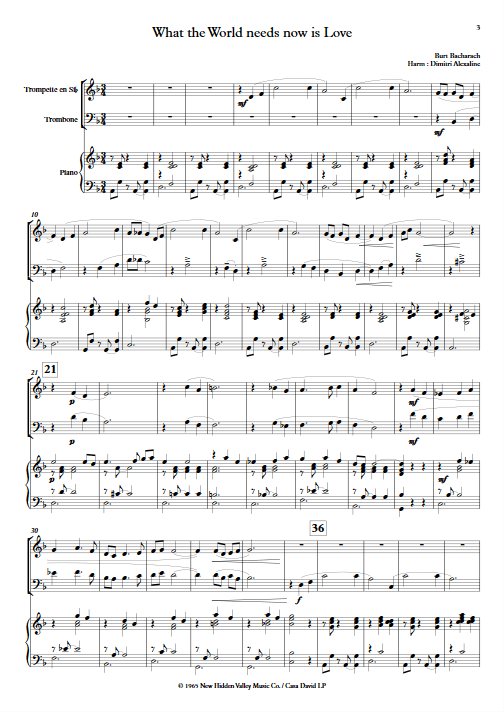 What The World Needs Now is Love - Trio Trompette Trombone Piano - BACHARACH B. - app.scorescoreTitle