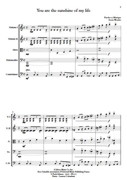 You are the sunshine of my life - Quintette ou Orchestre à Cordes - WONDER S. - Partition
