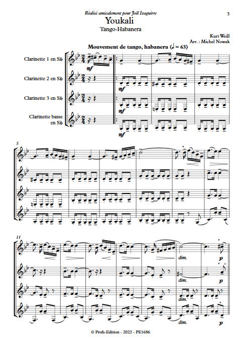 Youkali - Quatuor de Clarinettes - WEILL K. - Partition