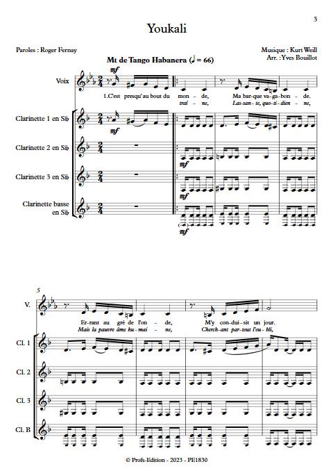 Youkali - Chant & Quatuor de Clarinettes - WEILL K. - app.scorescoreTitle