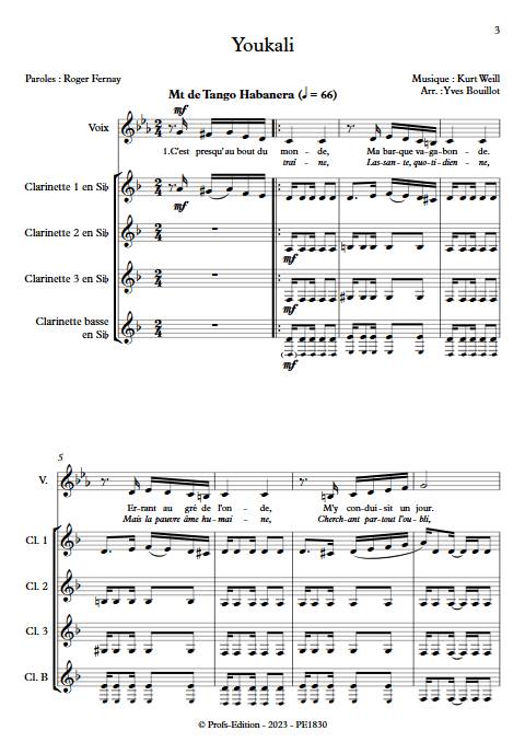 Youkali - Chant & Quatuor de Clarinettes - WEILL K. - Partition