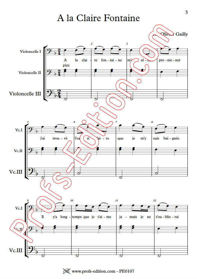 A la claire Fontaine - Trio Violoncelles - TRADITIONNEL - app.scorescoreTitle
