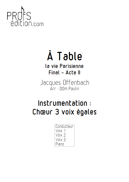 A Table - Chœur 3 voix égales - OFFENBACH J. - page de garde