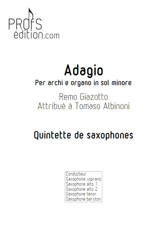 Adagio Albinoni - Quintette de Saxophones - GIAZOTTO R. - page de garde