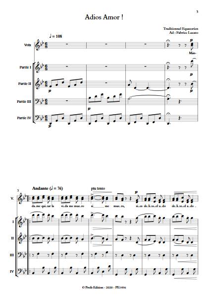 Adios amor - Ensemble Variable - TRADITIONNEL EQUATORIEN - Partition