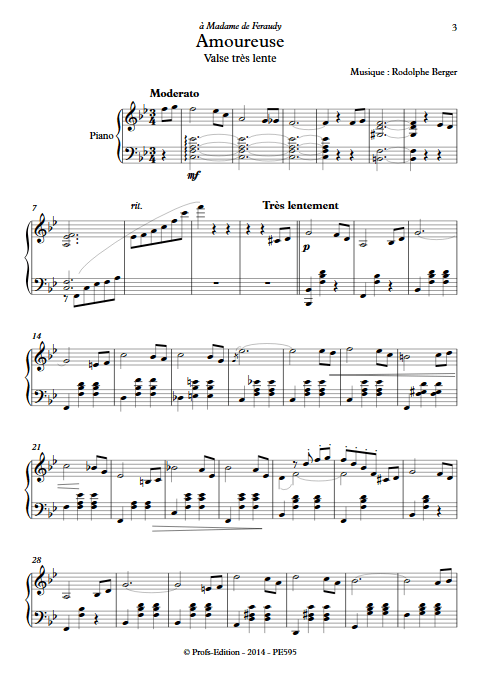 Amoureuse - Piano - BERGER R. - Partition