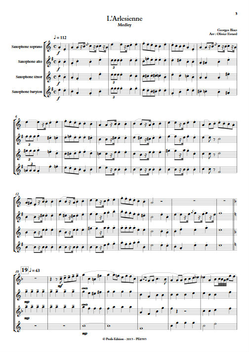 L'Arlésienne (Medley) - Quatuor de Saxophones - BIZET G. - Partition