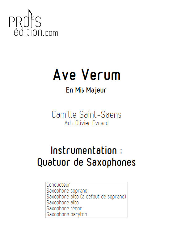 Ave Verum - Quatuor de Saxophones - SAINT-SAENS C. - page de garde