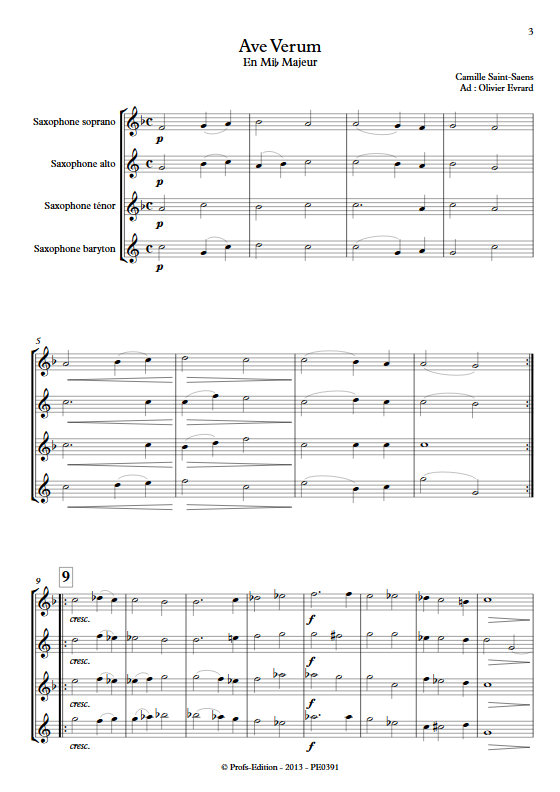 Ave Verum - Quatuor de Saxophones - SAINT-SAENS C. - Partition