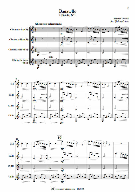 Bagatelle Op.47 - Quatuor Clarinettes - DVORAK A. - Partition