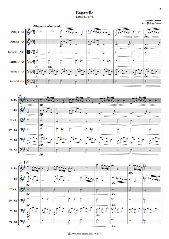 Bagatelle Op.47 - Ensemble Géométrie Variable - DVORAK A. - Partition