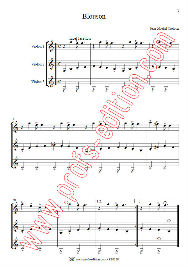Blouson - Trio de Violons - TROTOUX J. M. - Partition