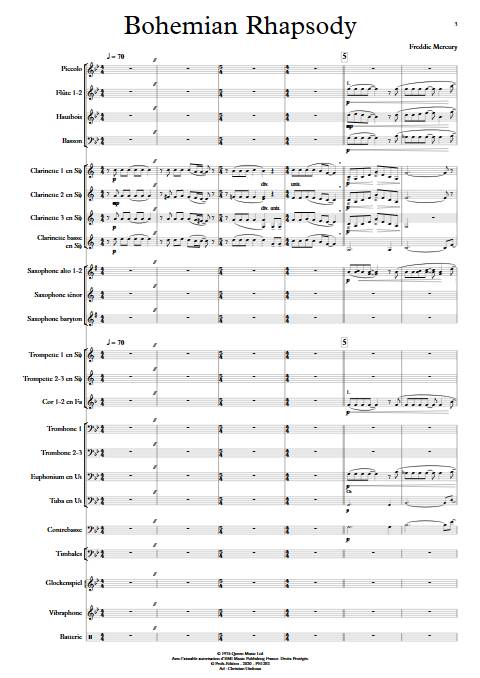 Bohemian Rhapsody - Orchestre d'Harmonie - QUEEN - Partition