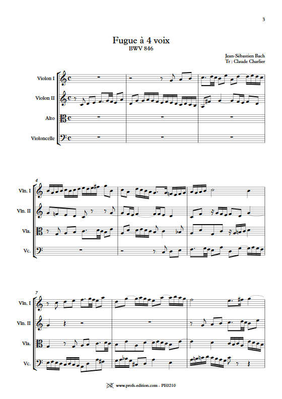Clavier bien tempéré BWV 846 - Quatuor à Cordes - BACH J. S. - Partition