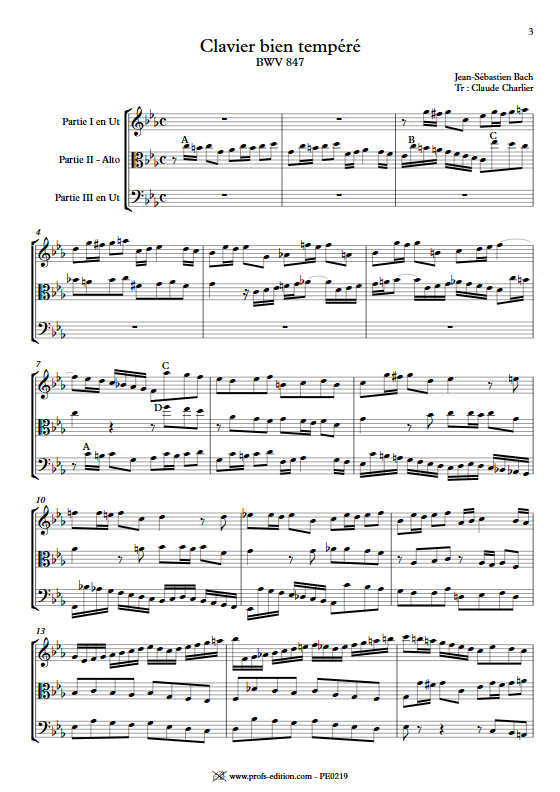 Clavier bien tempéré BWV 847 - Trio - BACH J. S. - Partition