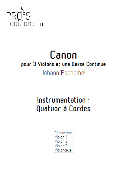 Canon & Gigue - Quatuor à Cordes - PACHELBEL J. - page de garde