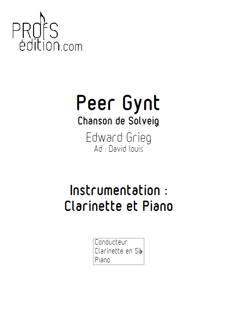 Chanson de Solveig (Peer Gynt) - Clarinette et Piano - GRIEG E. - page de garde