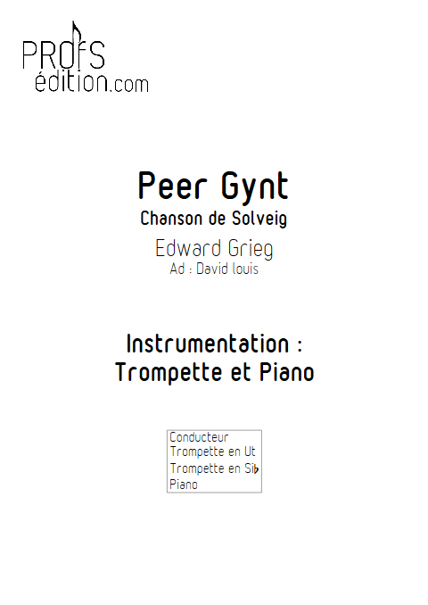 Chanson de Solveig (Peer Gynt) - Trompette et Piano - GRIEG E. - page de garde