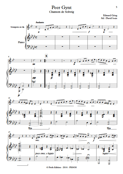 Chanson de Solveig (Peer Gynt) - Trompette et Piano - GRIEG E. - app.scorescoreTitle