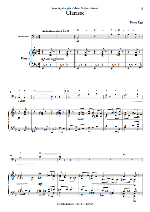 Clarisse - Violoncelle Piano - UGA P. - Partition