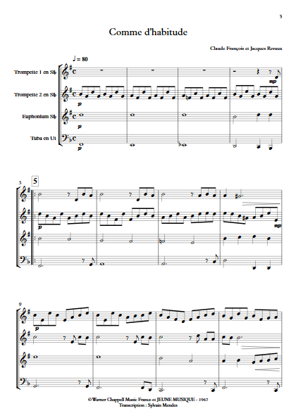 Comme d'Habitude - Quatuor Cuivres - FRANCOIS C. - app.scorescoreTitle