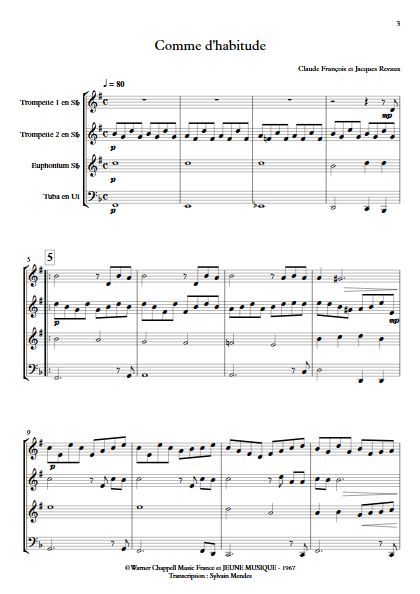 Comme d'Habitude - Quatuor Cuivres - FRANCOIS C. - Partition