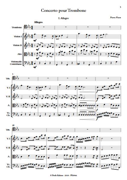 Concerto pour Trombone - Trombone & Cordes - PIZON P. - Partition