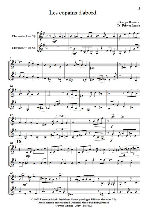 Les copains d'abord - Duo de Clarinettes - BRASSENS G. - Partition
