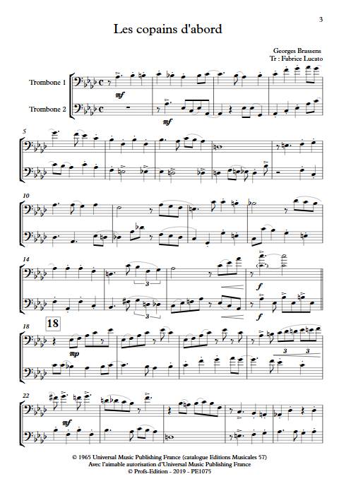 Les copains d'abord - Duo de Trombones - BRASSENS G. - Partition