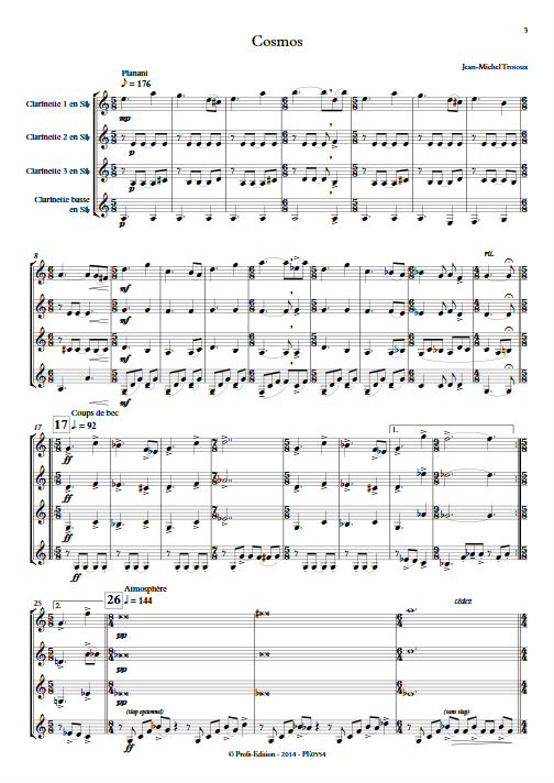 Cosmos - Quatuor de Clarinettes - TROTOUX J-M - Partition