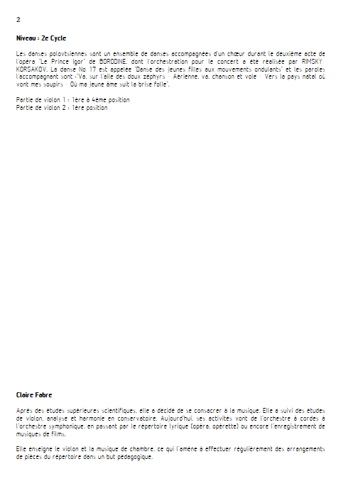 Danse Polovtsienne - Duo Violons - BORODINE A. - Fiche Pédagogique