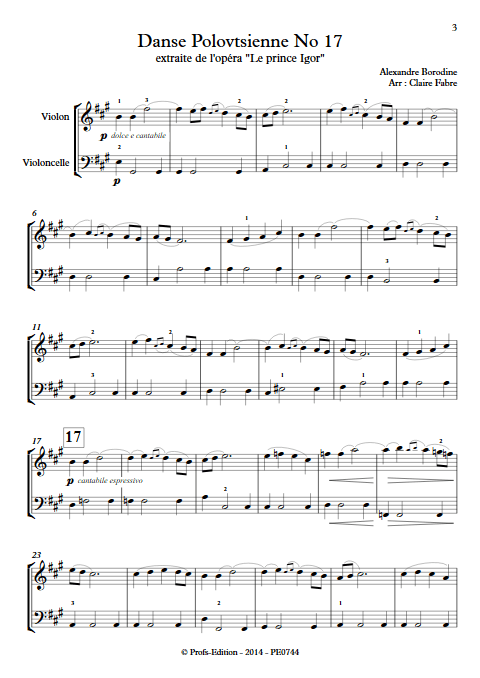 Danse Polovtsienne - Duo Violon et Violoncelle - BORODINE A. - Partition