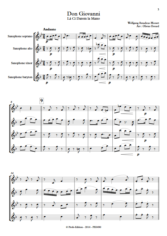 La Ci darem La Mano (Don Giovanni) - Quatuor de Saxophones - MOZART W. A. - Partition