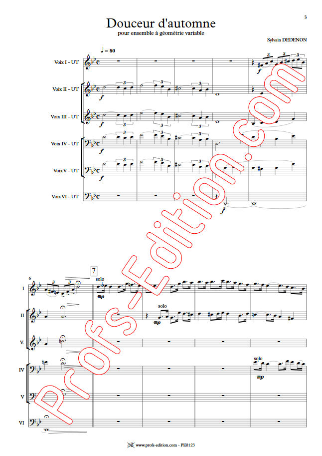 Douceur d'Automne - Ensemble Géométrie Variable - DEDENON S. - Partition