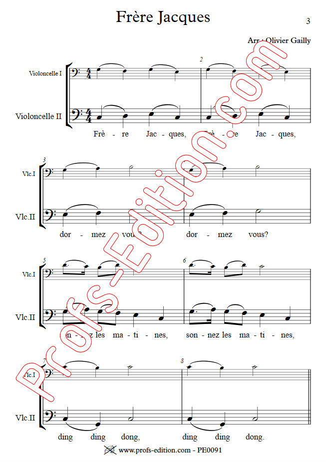 Frère Jacques - Duo Violoncelles - TRADITIONNEL - Partition